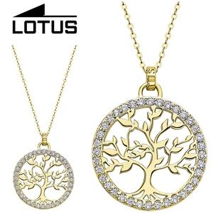 Lotus, Lotus Silver, "Tree of Life" Gold-Plated Silver & Pavé Zirconia Necklace